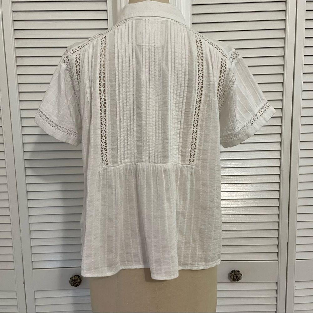 Lucky Brand White Lace Details Buttoned Down Flowy Shirt Sz-XS - Picture 5 of 15